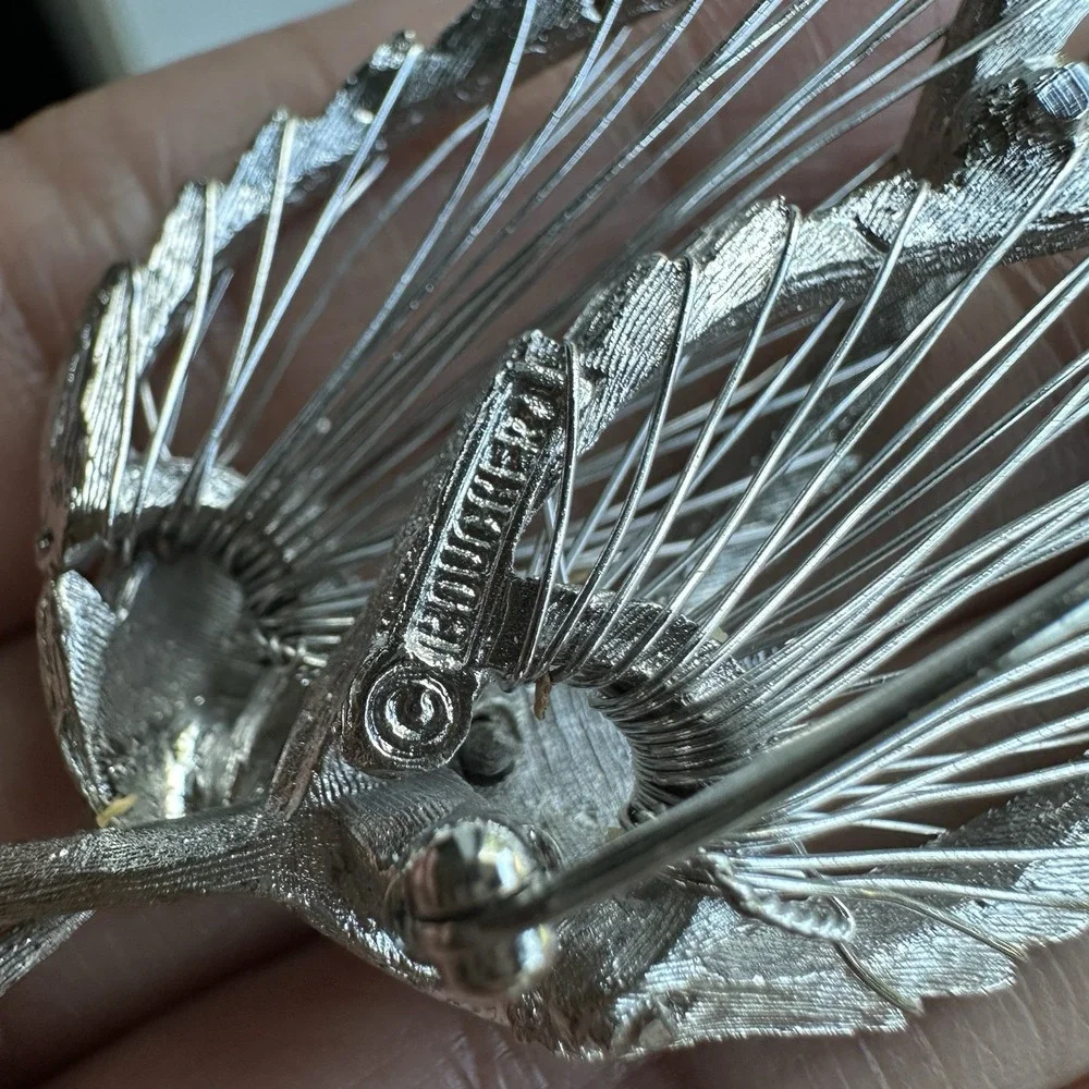 Vintage Boucher Brooch Pin 3.1 Inch Detailed Open Wire Work Leaves Silver Signed
